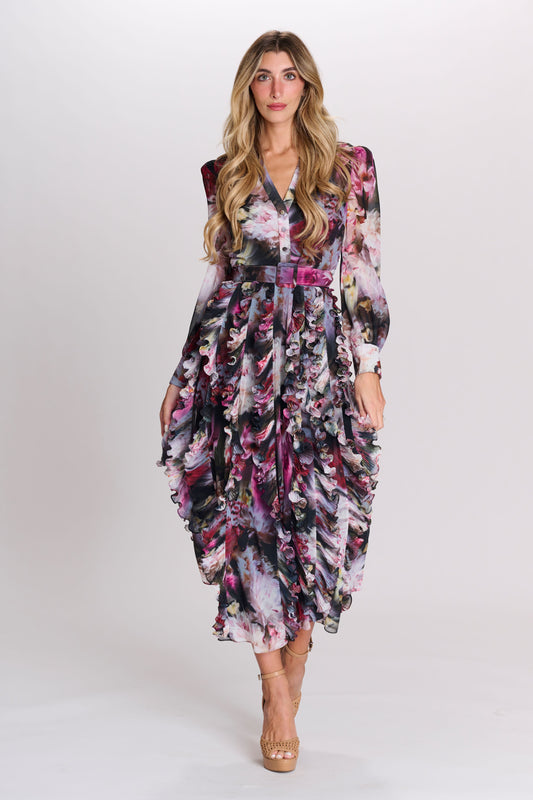 Floral Chiffon Ruffled Dress