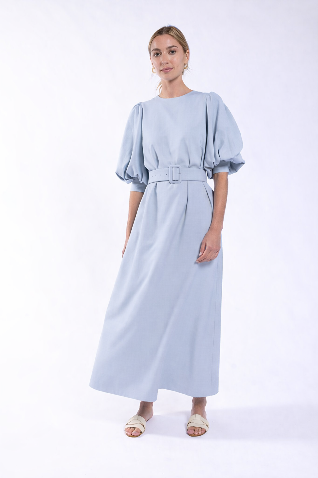 3/4 PUFF SLEEVE MIDI DRESS