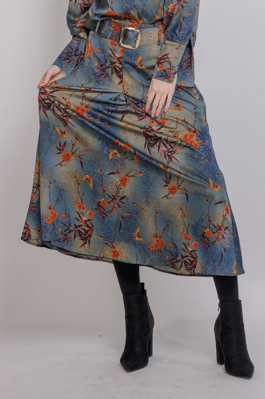 Aline midi skirt with gold buckle belt