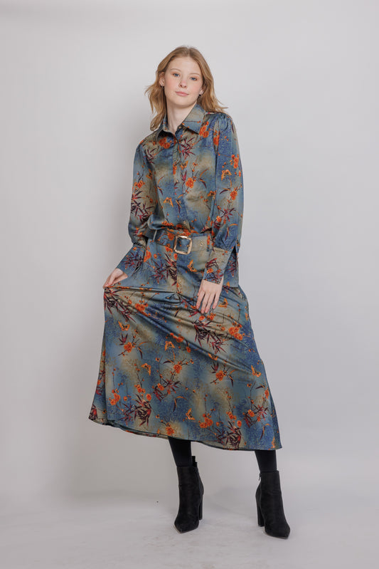 Aline midi skirt with gold buckle belt