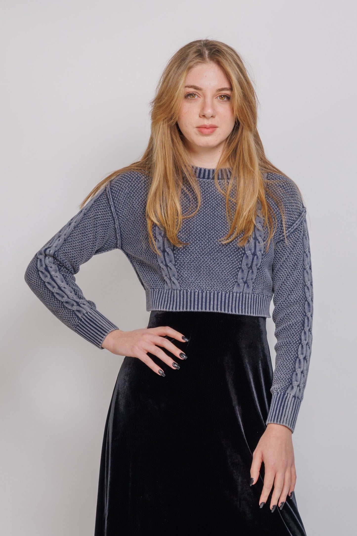 acid washed cable sweater