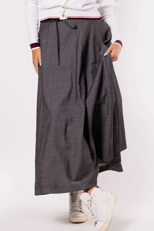chambray paneled skirt with belt