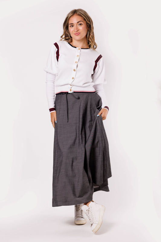 chambray paneled skirt with belt
