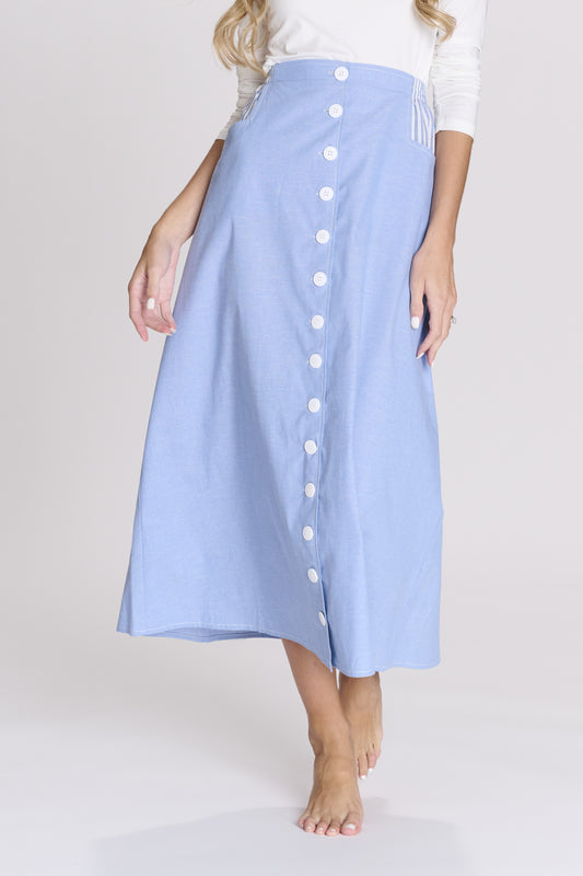 Denim Button Down Ankle Length Skirt