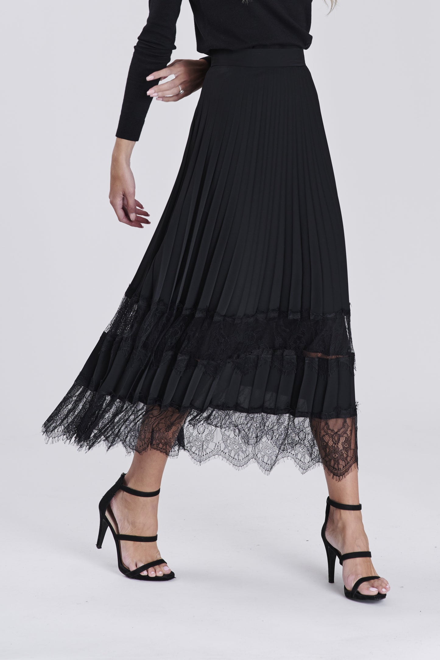 Pleated Lace Midi Skirt