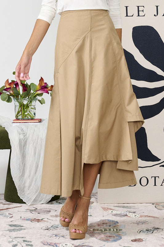 Tan Seamed Midi Skirt