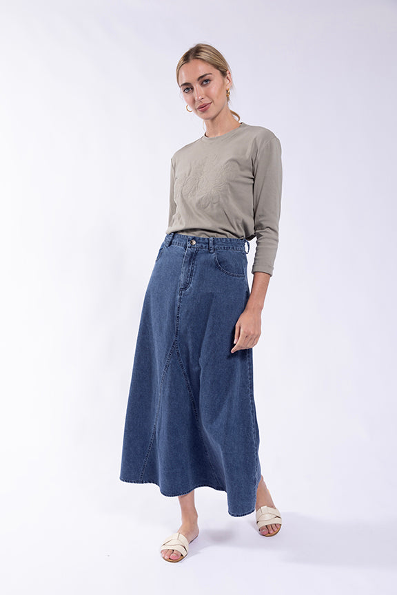 DENIM FRONT PANEL SKIRT