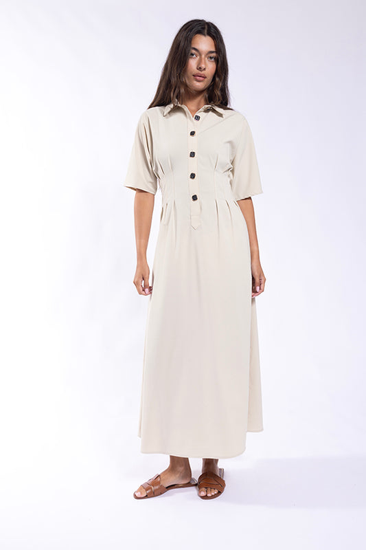 PLACKET STITCH PLEAT DRESS