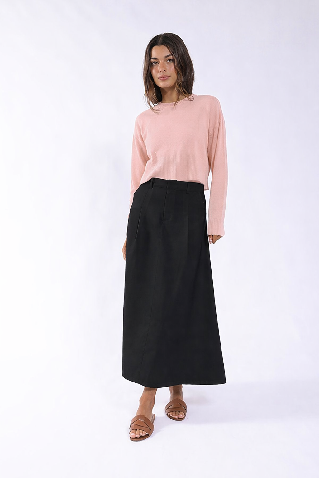 BELTED FRONT PLEAT SKIRT