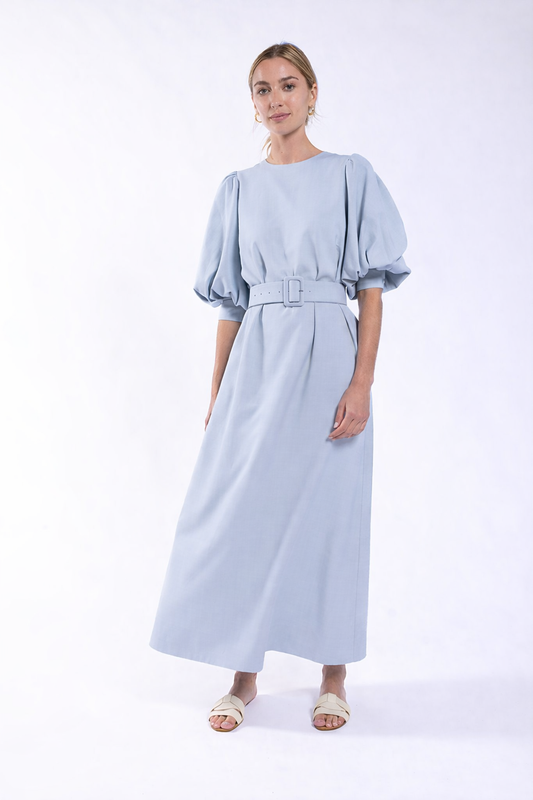 3/4 PUFF SLEEVE MIDI DRESS