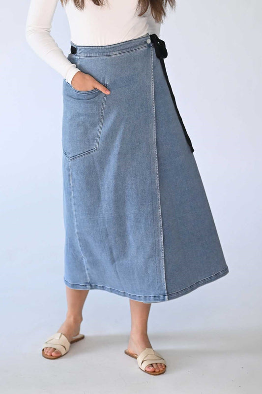 Cargo Denim Wrap Skirt