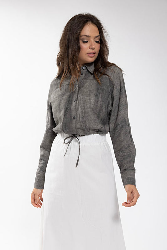 Washed Linen Cropped Blouse