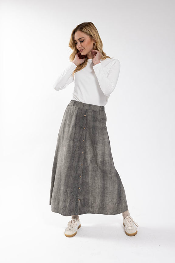 Washed Linen Button Down Skirt