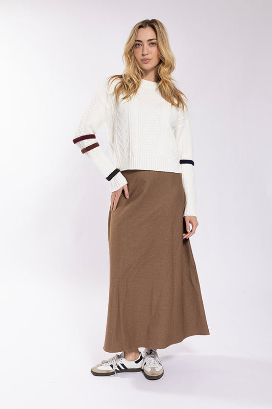 Stretch Chambray A-Line Midi Skirt