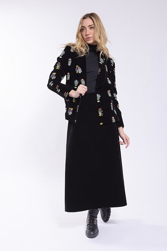 Basic Velvet A-Line Midi Skirt