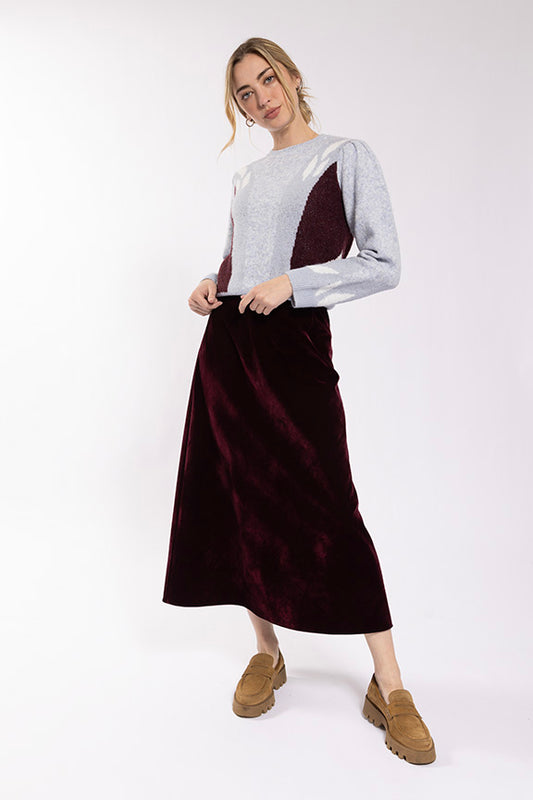 Basic Velvet A-Line Midi Skirt