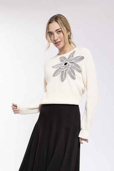 3D Flower Applique Sweater