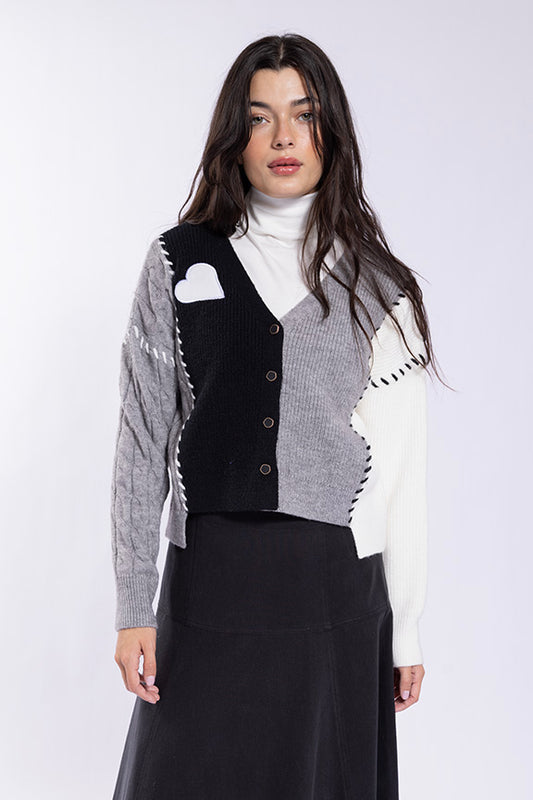 Heart Applique Colorblock Cardi