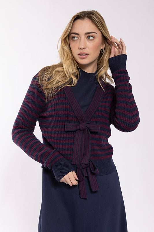 Striped Bow Closure Cardi