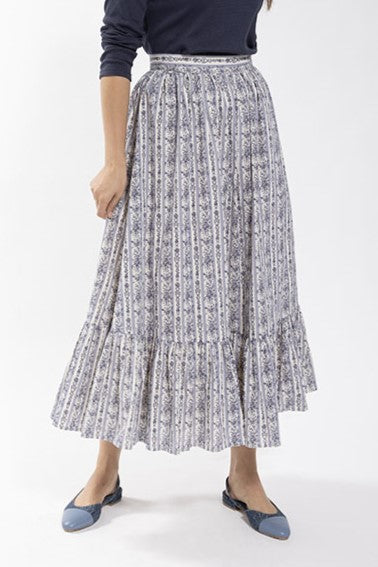 Striped Floral Drop Ruffle Skirt