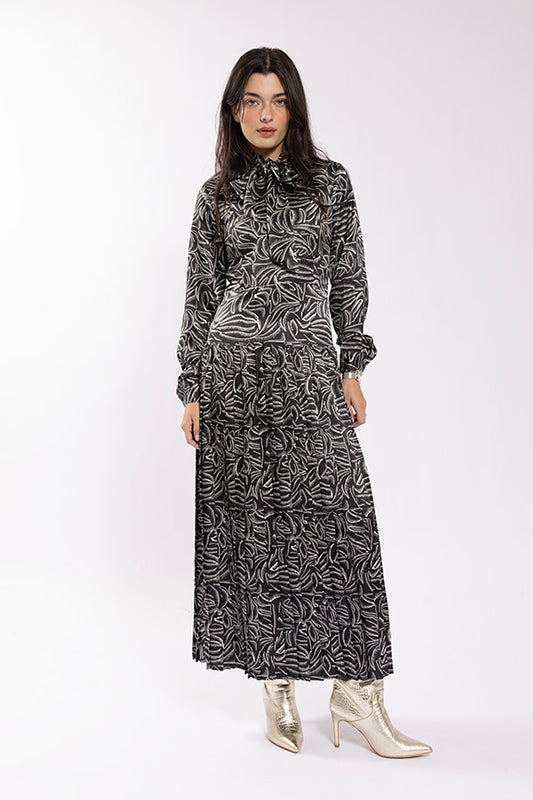 Printed pleated bottom midi Dress