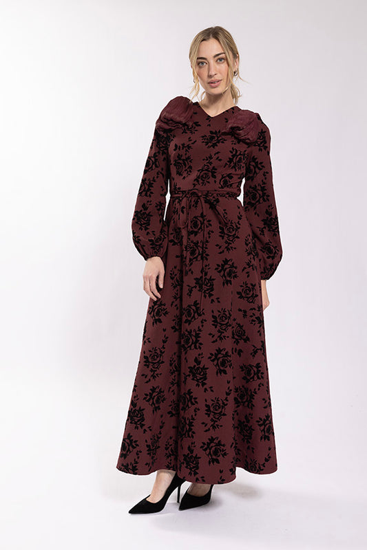 Shoulder Bow Velvet Detail Dress