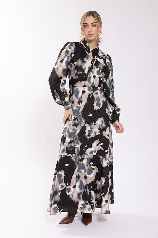 Crossover Neck Printed Dress