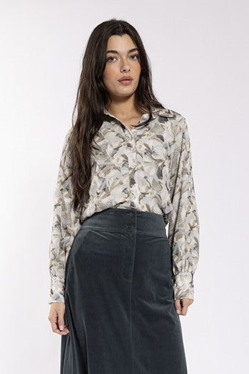 Double Colalr Printed Blouse