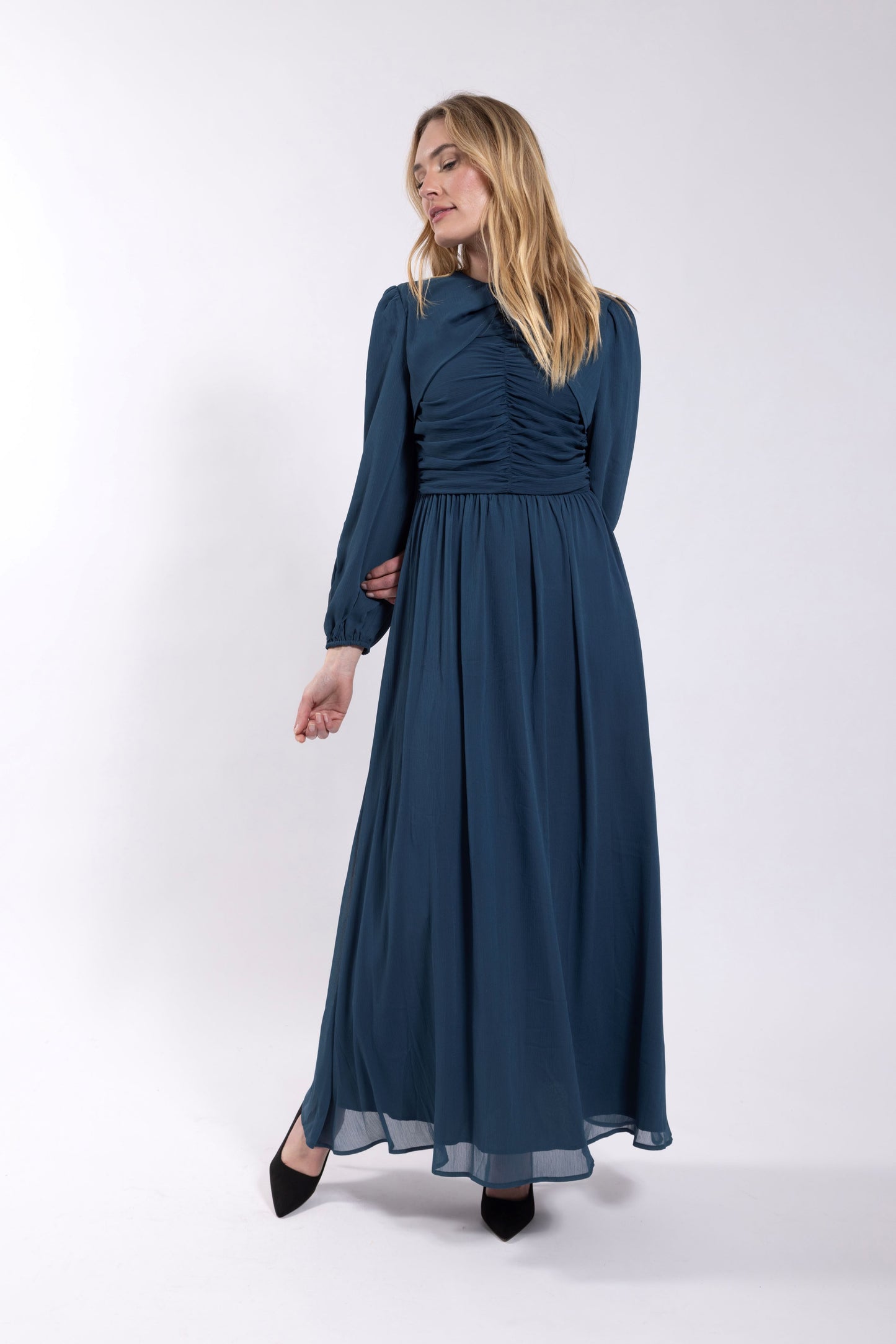 Ruched Chiffon Maxi Gown