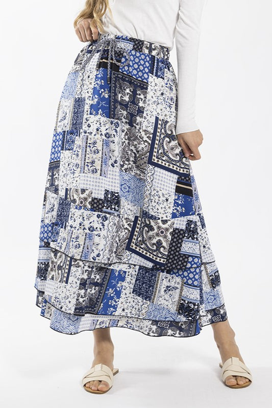 MAPLE & CLIFF Bandana Print Midi Skirt